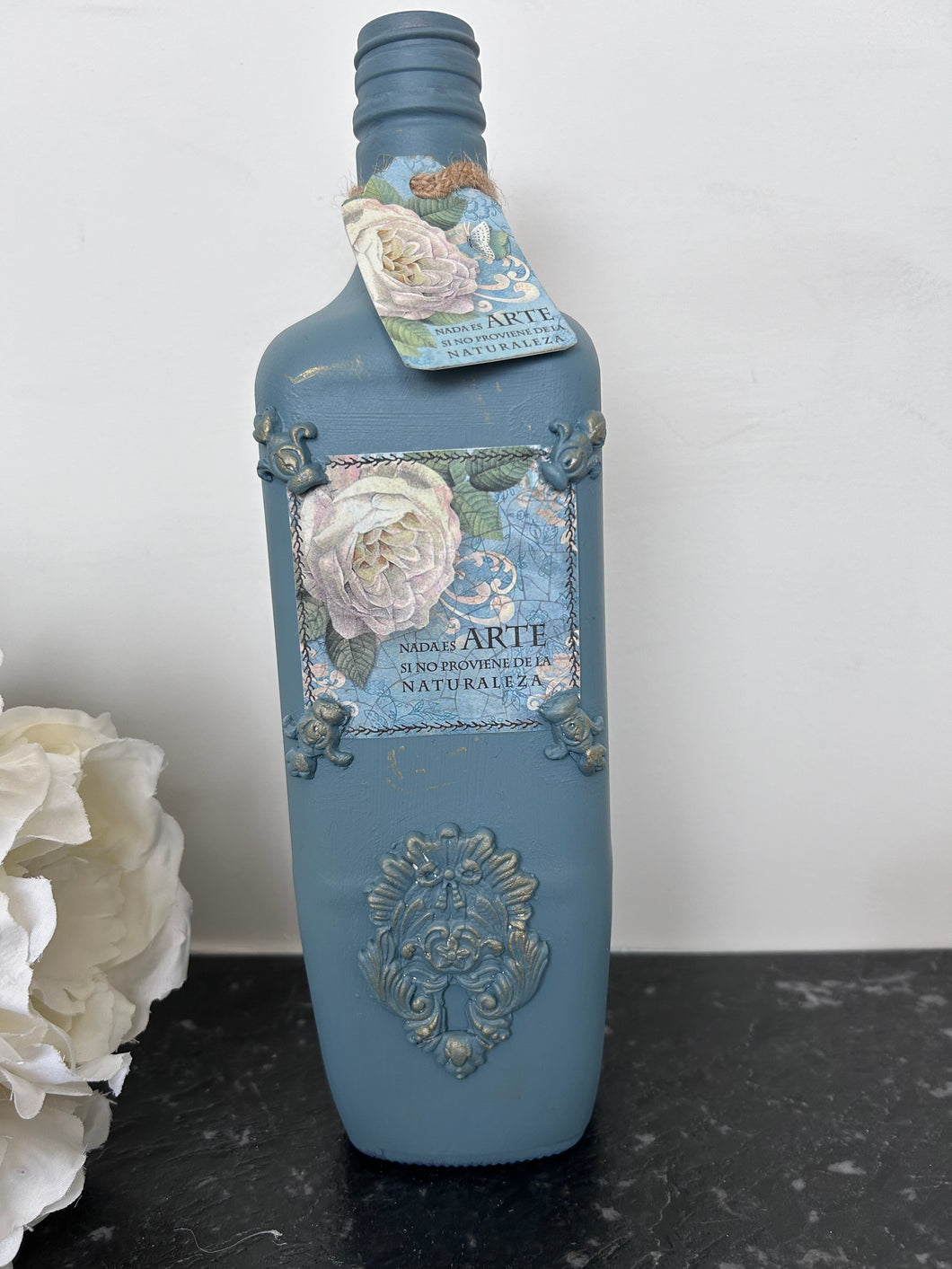 Egg Blue Floral Clay Bottle